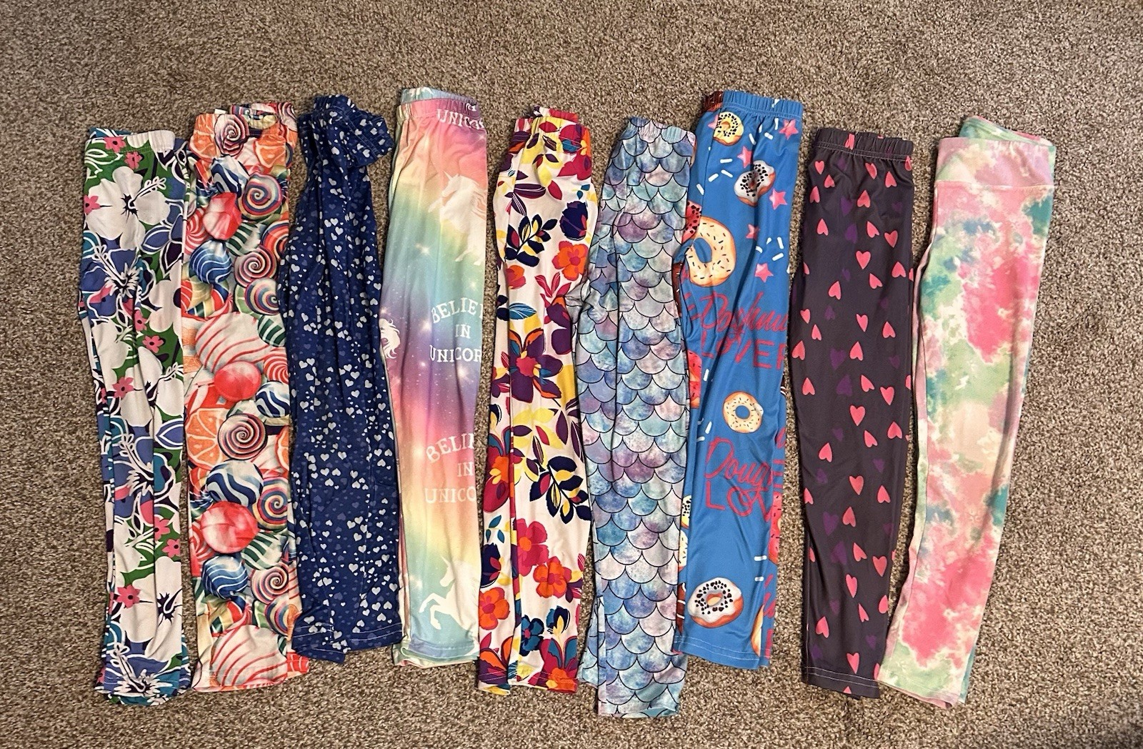 Girls Youth Size 7-8 Leggings. Lot of 9. Very Nice! Pre-owned. Great Condition