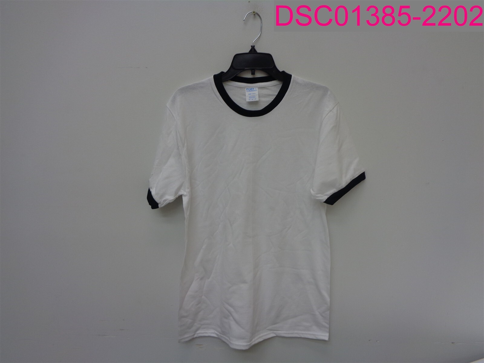 QTY=36(10-S, 10-M, 10-L, 6-XL); Port & Company Crewneck T-Shirt White/Black Trim