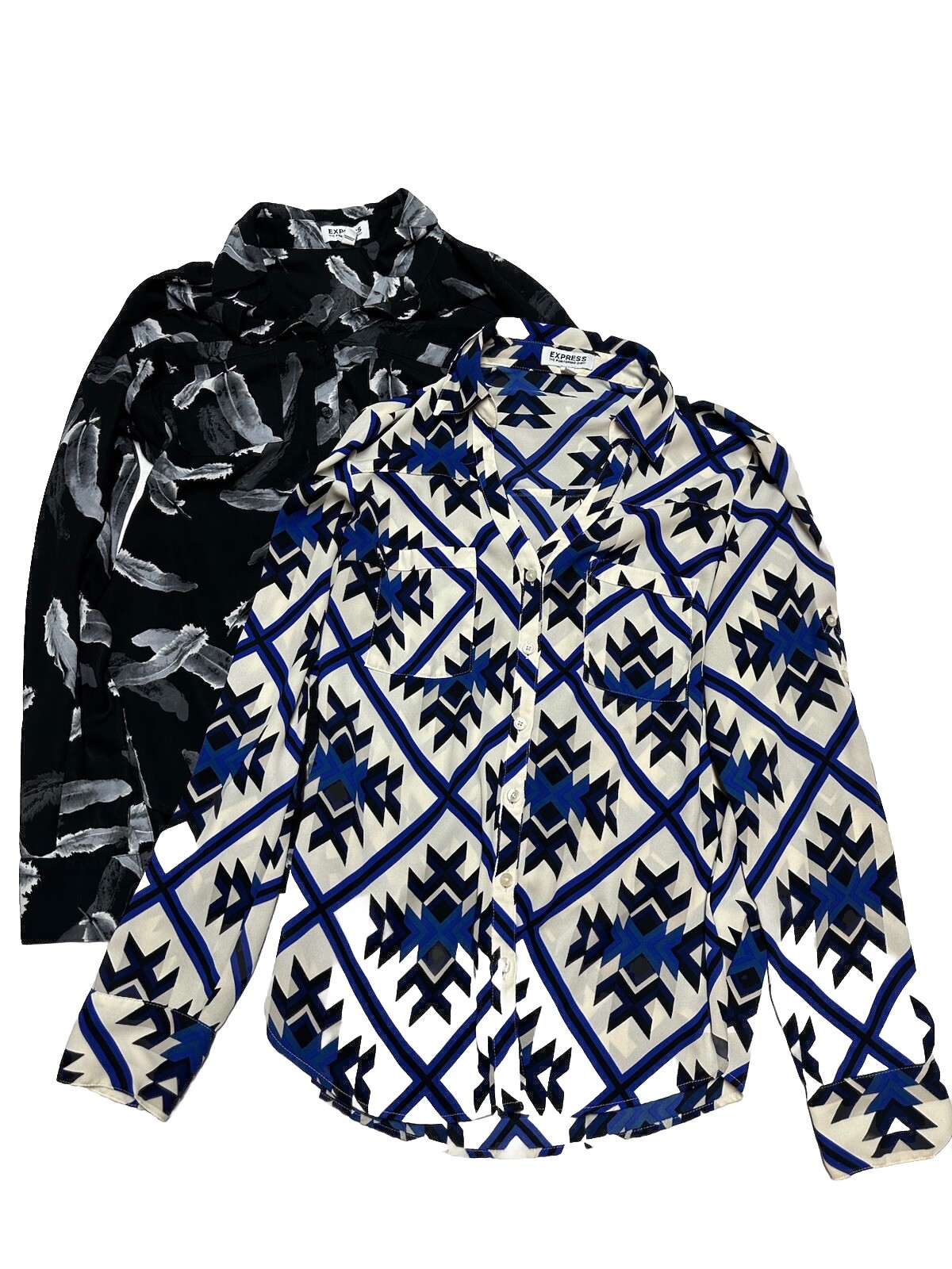 2 Lot Express Top Womens Extra Small The Portofino Shirt Feather Aztec Design