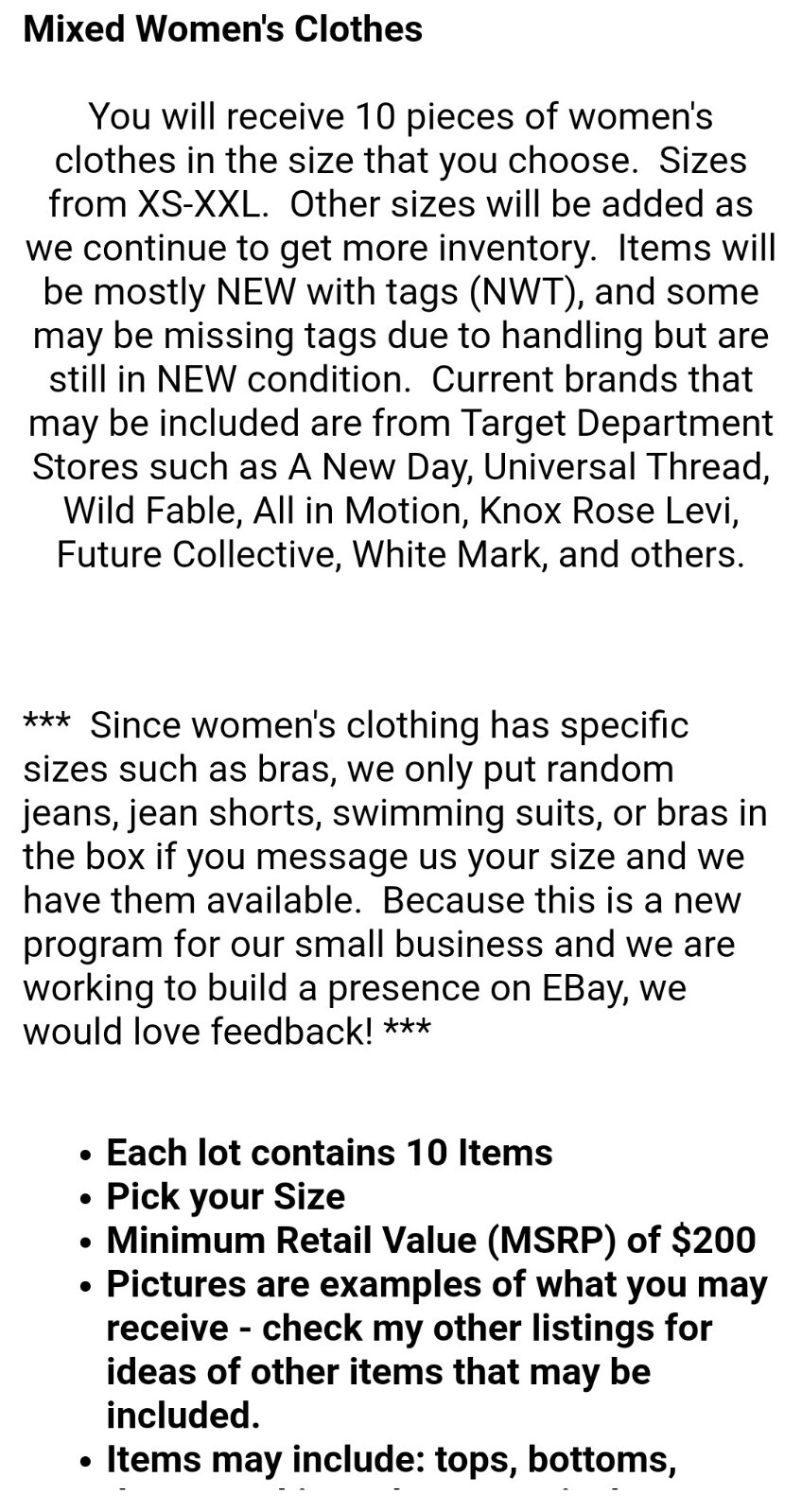 NEW Womens Clothing Reseller Wholesale Bundle Box Lot Min. Retail $200 Pick Size