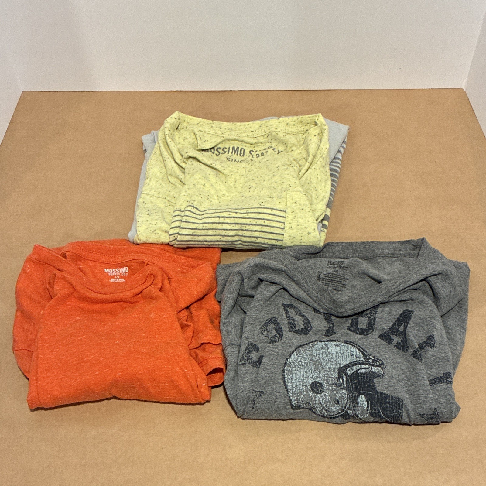 Mossimo & Hanes Lot of 3 Cotton T-Shirts Size L Striped & Football Graphic