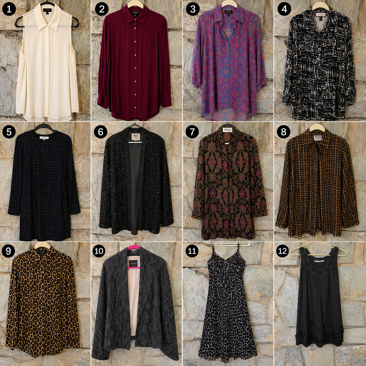 12 pcs LOT Women&rsquo;s Silk Clothing SMALL (XS/S/2/4) 6 blouses, 4 dresses, 2 jacket