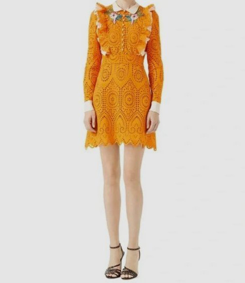 New! Gucci &lsquo;San Gallo&rsquo; Embroidered Broderie Anglaise Flower Dress 38 MSRP $4285