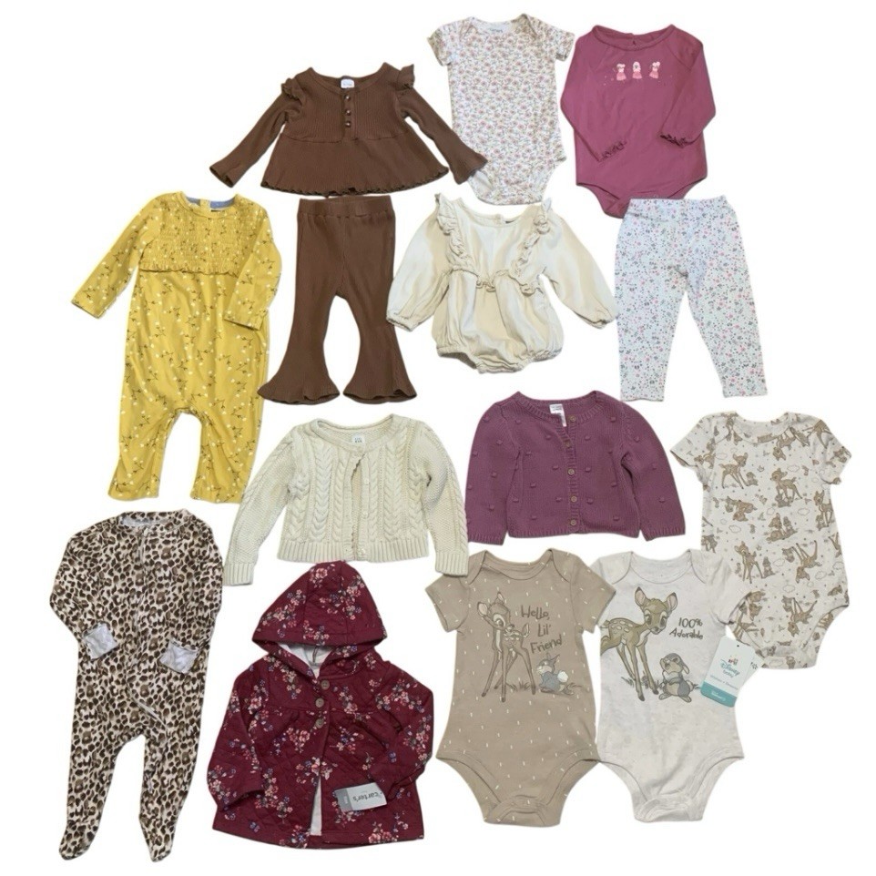 Baby Girl Clothing Lot 6-12 Months 14pc Layering Floral Disney Bambi Carters Gap