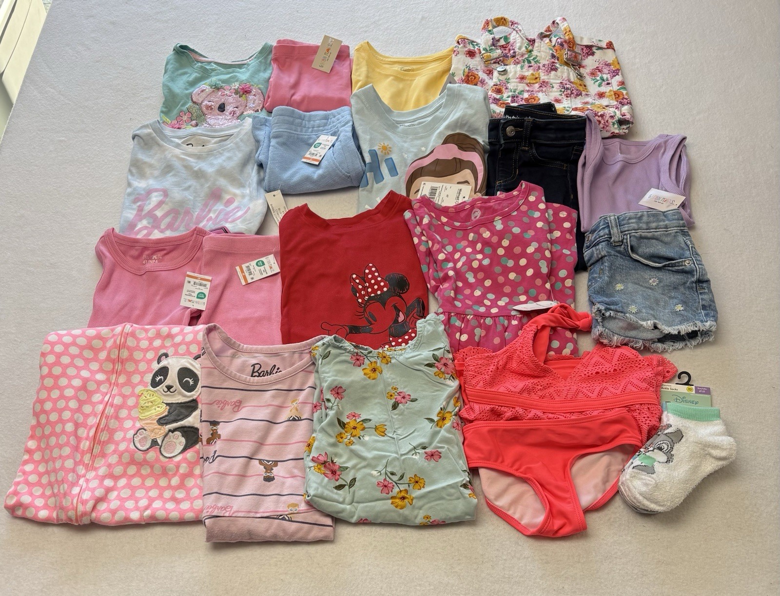 Lot Of Girls Clothes Size 4, 4/5 Barbie Disney Jumping Beans Garanimals