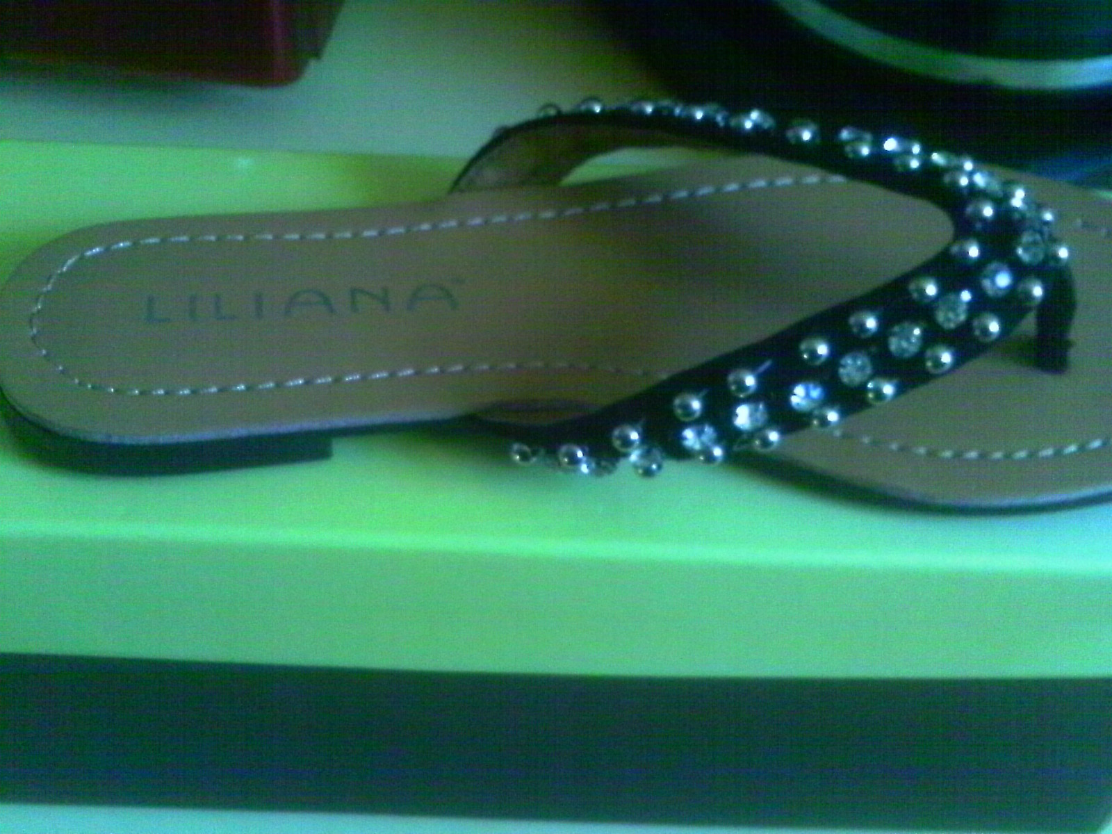 LILIANA BLACK SILVER BEAD BLING FLIP FLOP THONG SHOES 6 pr lot