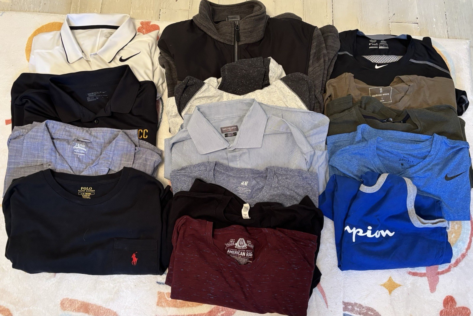 Men’s Mixed Shirts M-L Nike, Ralph Lauren, Champion, New Balance. Lot of 15