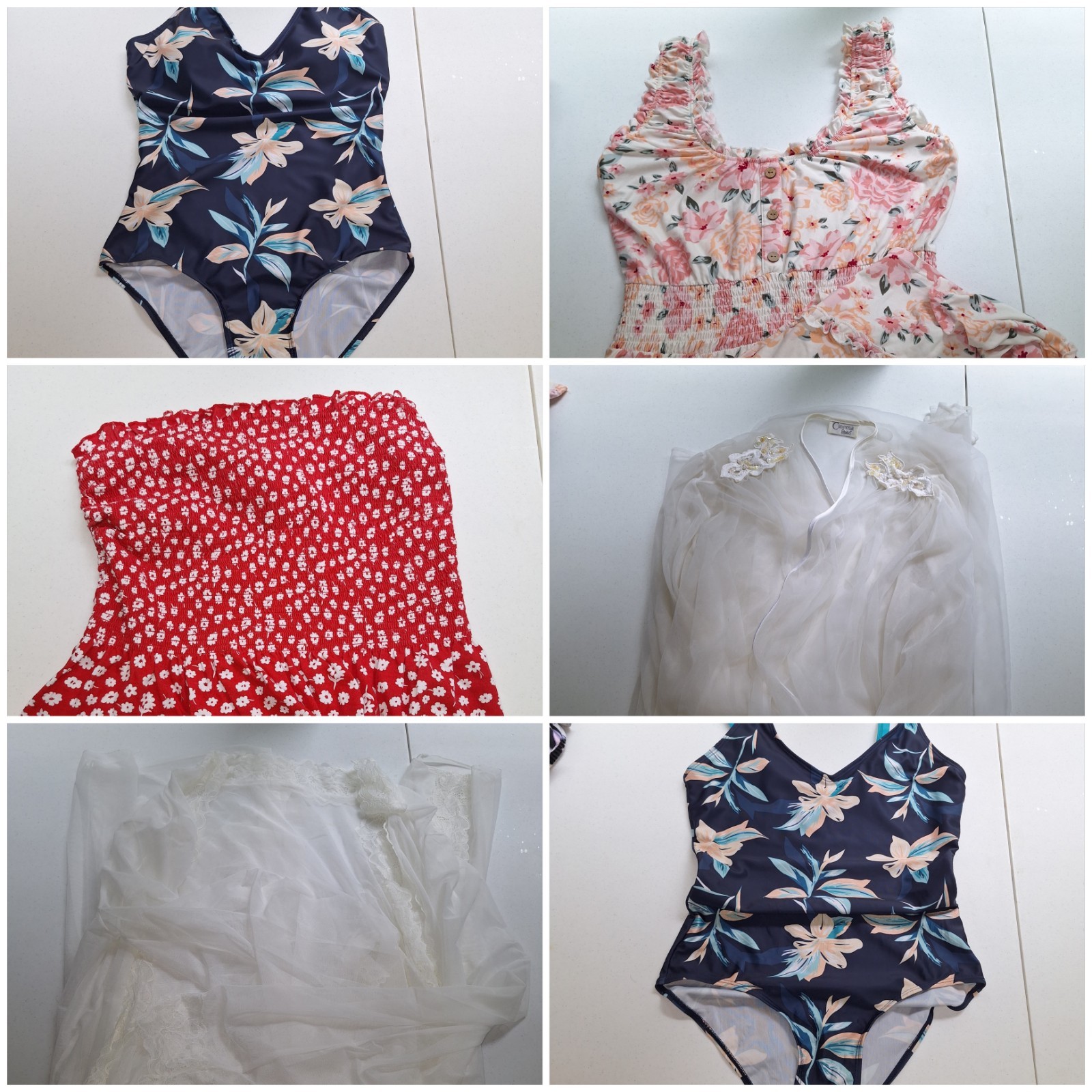 Lot 6 Size L 11-13 Summer Clothes: 2 Swimsuits, Dress, Tube Top, 2 Vintage Robes