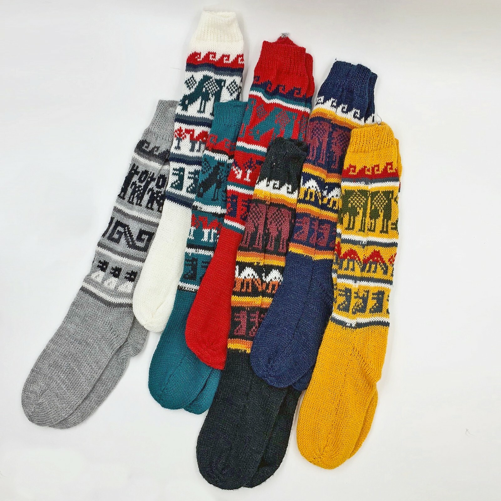 TEN PAIRS LOT OF HANDWOVEN ALPACA WOOL SOCKS UNISEX S-M SIZE