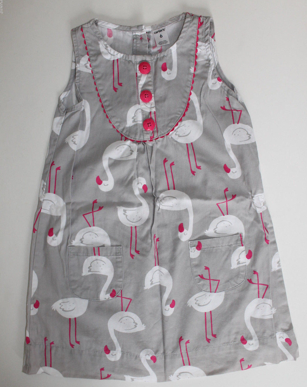 Carter&rsquo;s Gray White & Pink Flamingo Dress Size 6 EUC