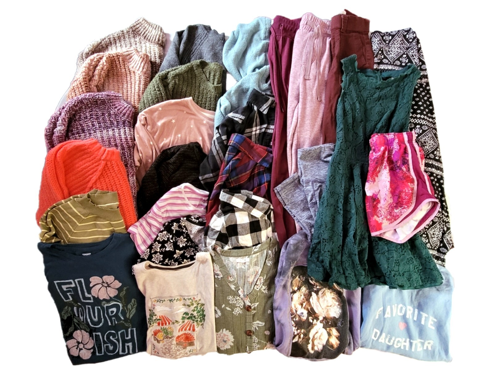 Lot of 27 Women XS Clothing Sweaters Shorts Pants Dress Skirt Flannel Bundle