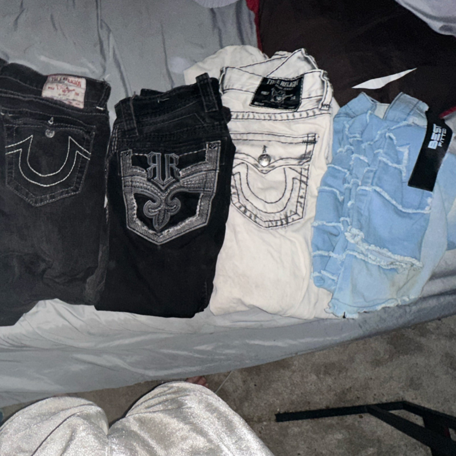 True Religion 2 jeans black rock revival blue ripped stacked jeans best fitted