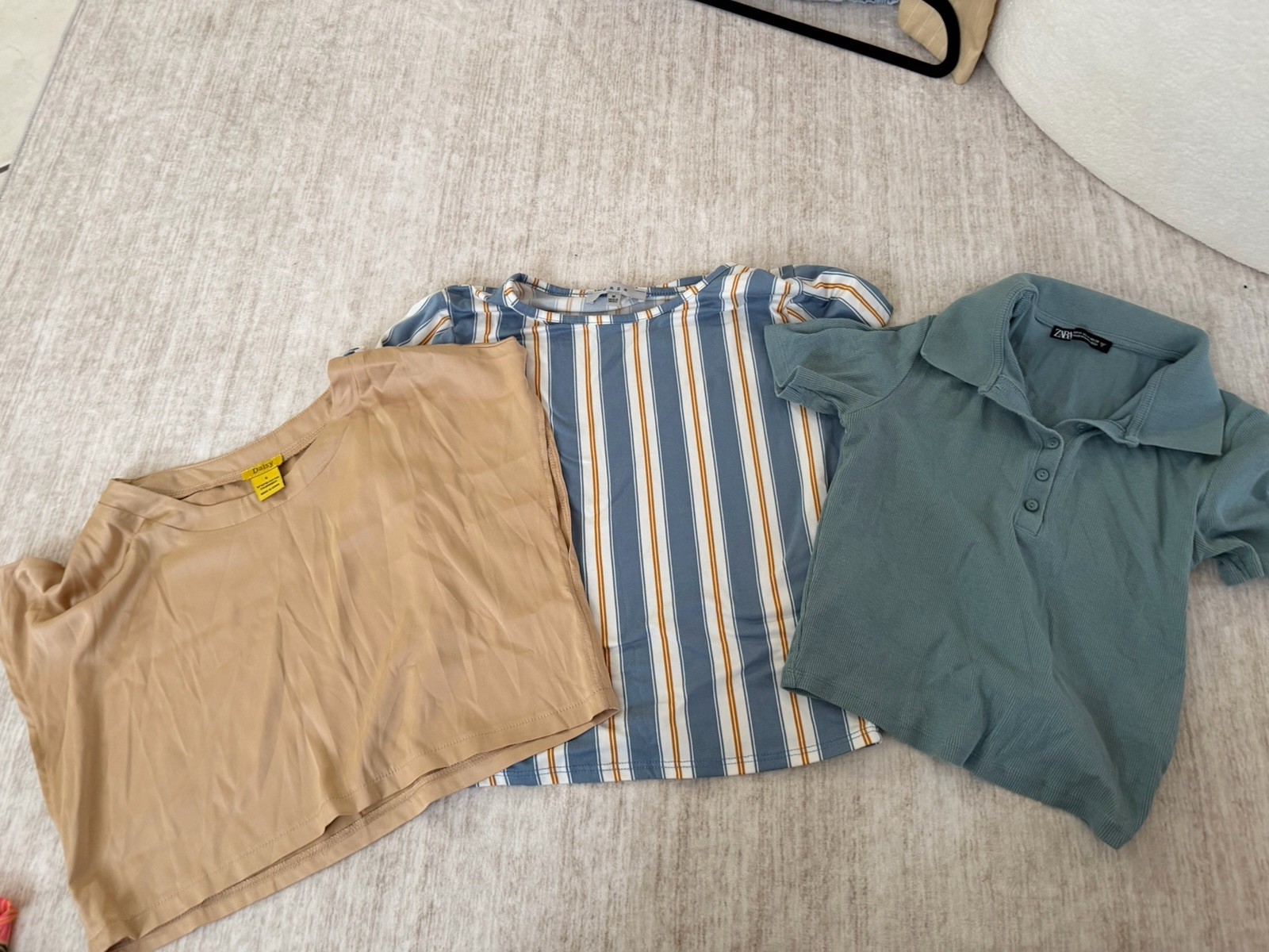 3pc Cotton Shirt Lot Tan Blue/White Striped Green Classic