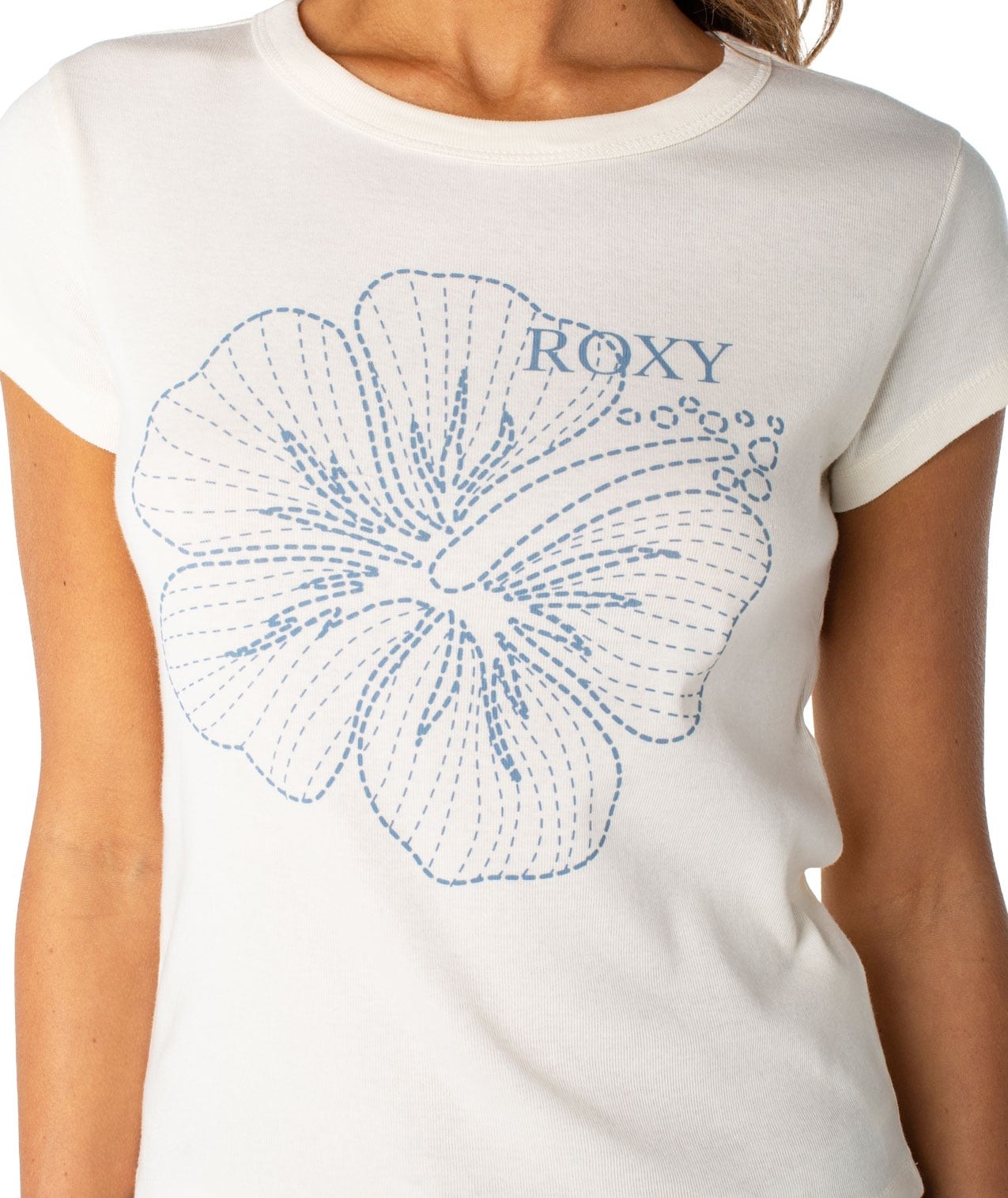 Roxy Stitched Bloom 90&rsquo;s Baby Women&rsquo;s T-Shirt – Egret Stitched Bloom – New