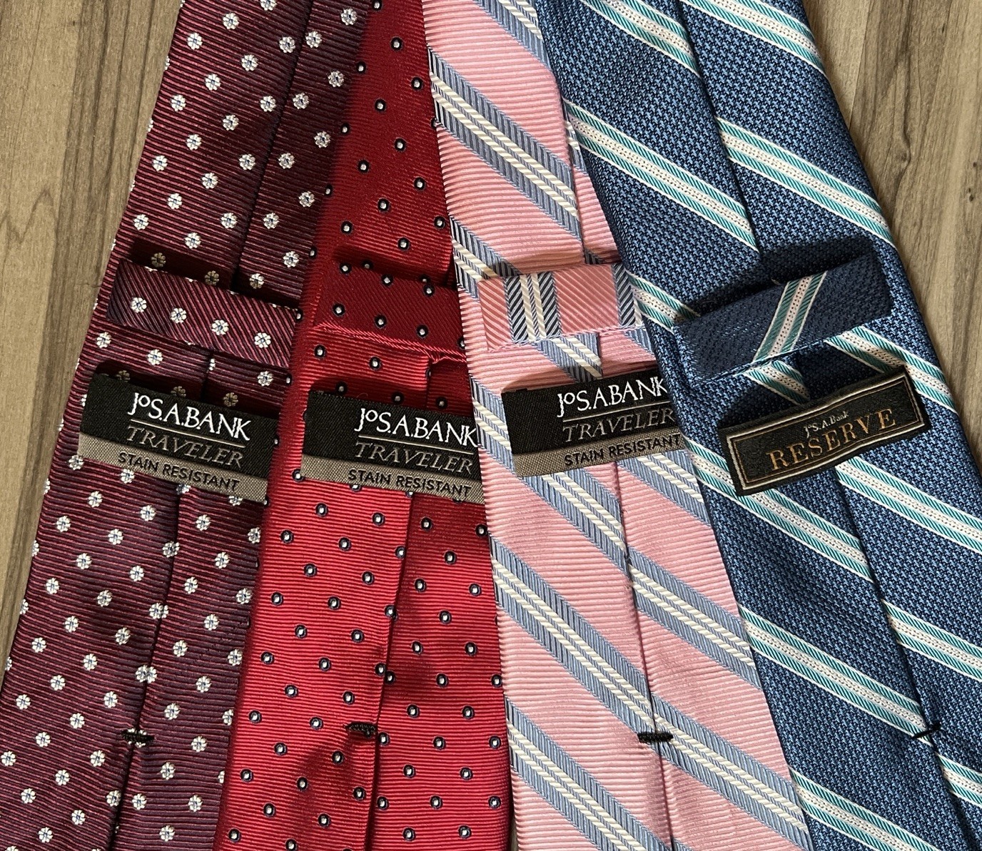 Jos. A. Bank – Lot of 4 Silk Neck Ties – Blue Pink Red Burgundy