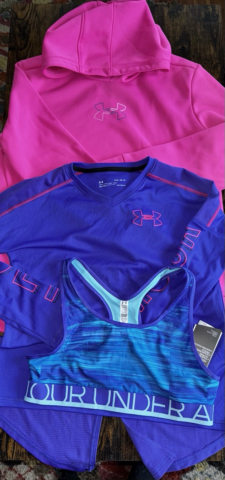 UNDER ARMOUR Youth Girls XL Lot Hoodie 5 Shirts Total Sweatshirt Long Sleeve Bra