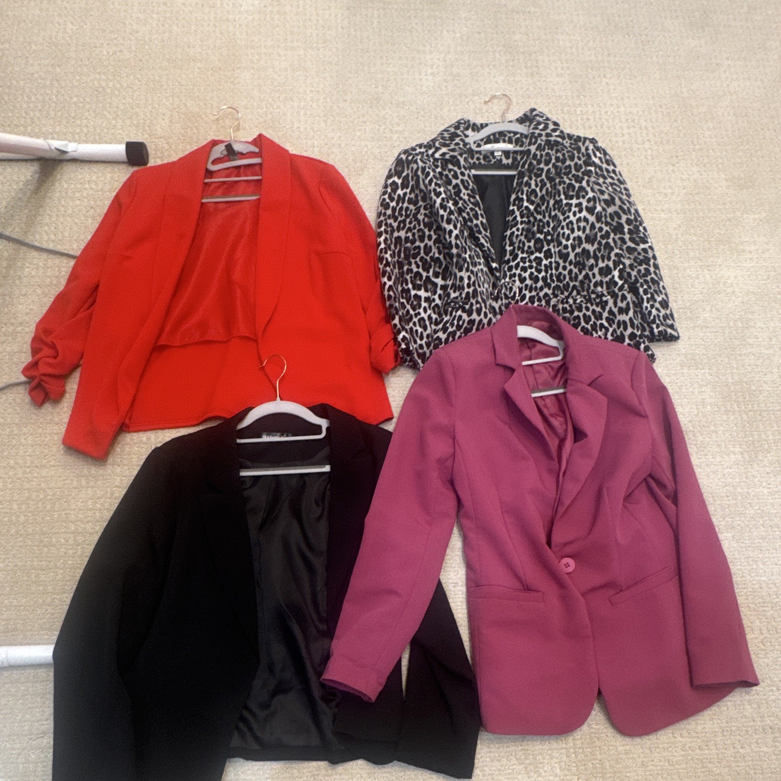 Women’s Blazer Jacket Lot of 4 Size Medium Red Black Purple Leopard Animal Print