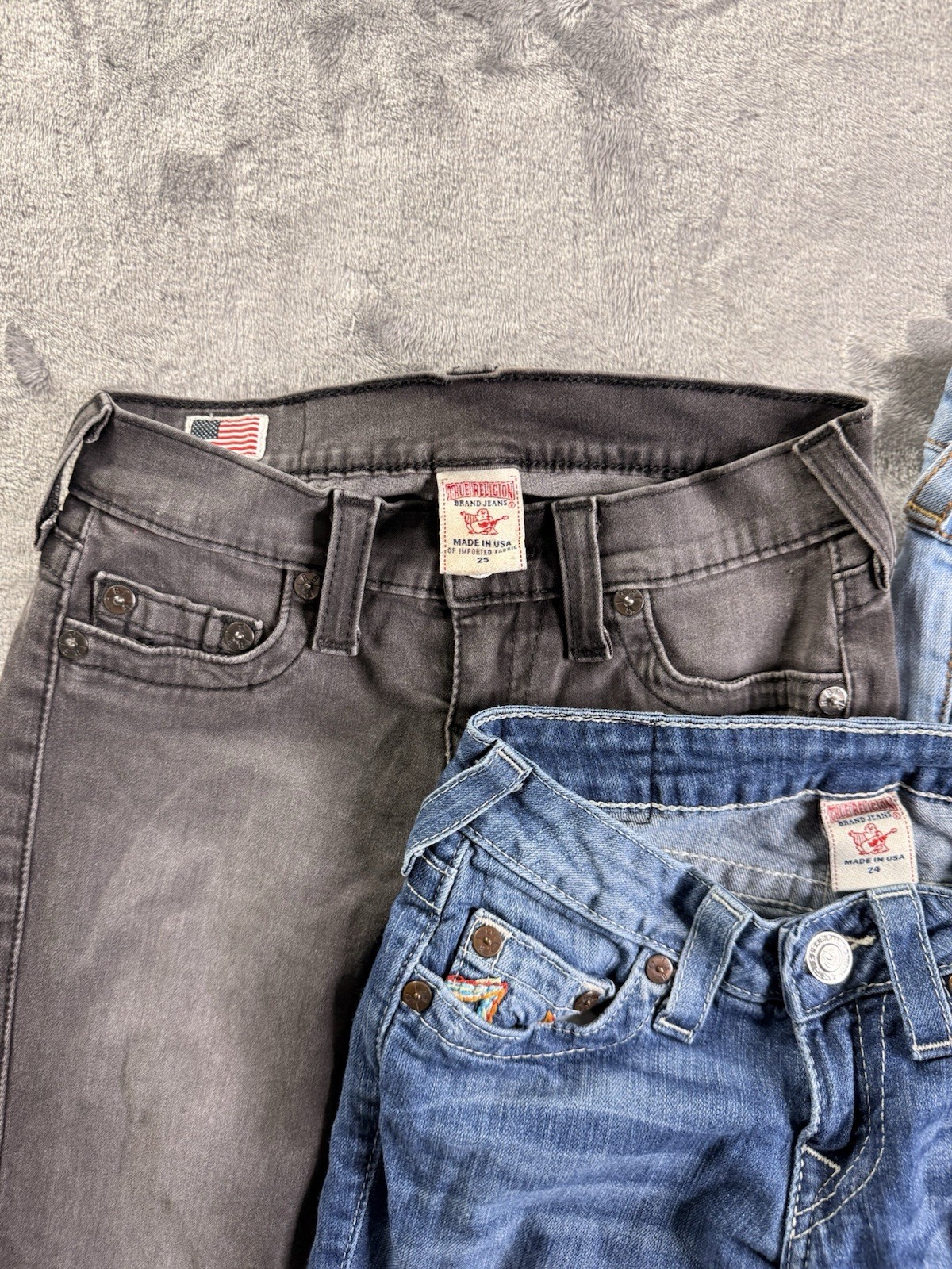 True Religion Women’s Denim Jeans Lot of 4 Blue/Gray Solid Logo Size 24/25