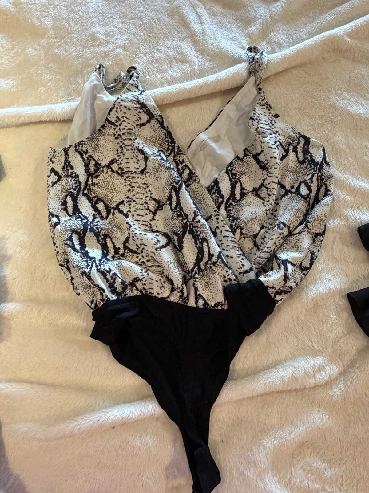 TOBI 2-Piece Lot Snake Print Bodysuit S & Black Satin Long Sleeve Top M