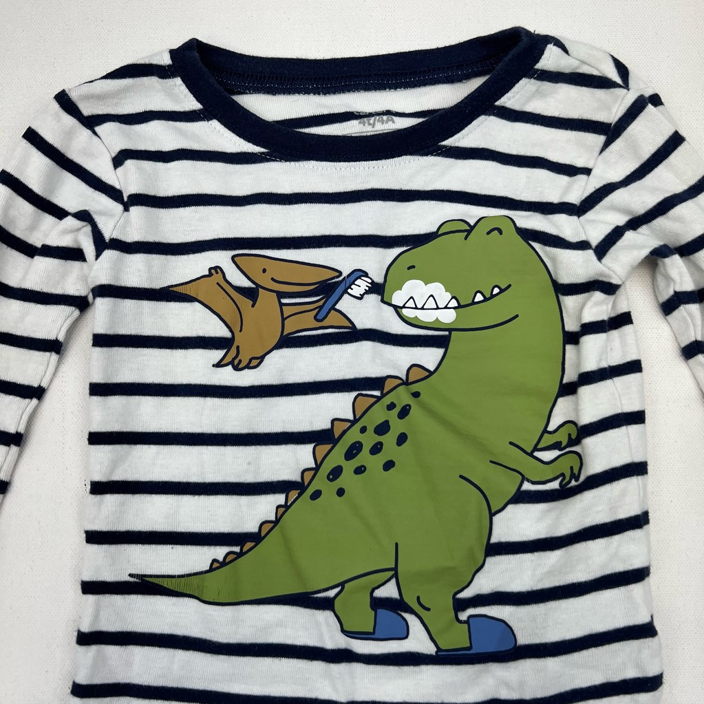 Carters Baby Boys T-Shirt Lot of 2 Blue White Striped 100% Cotton Dinosaurs 4T