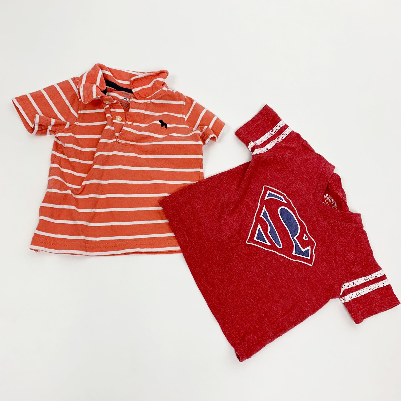 Baby Boy 18 Month T-shirt 2 Item Lot Superman Polo Shirt Red Orange