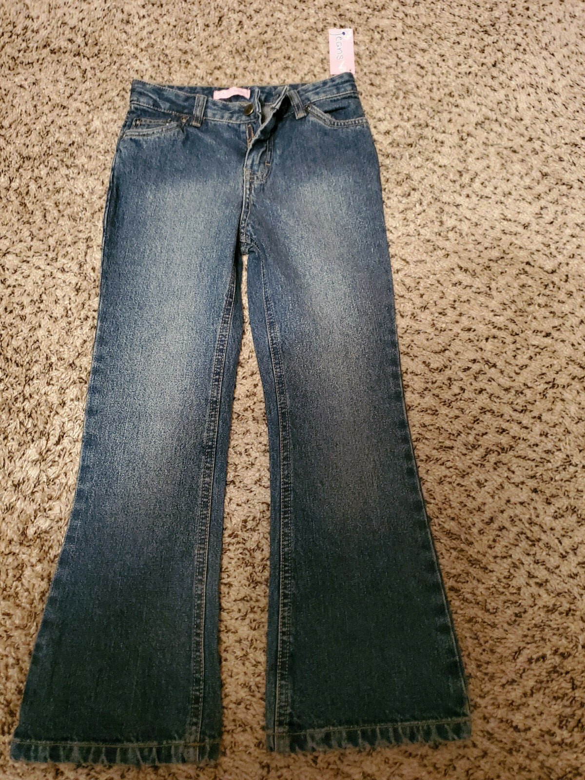 Girls PK Brand Jeans Bootcut 4 Pocket Zip Button Medium Wash Denim Size 7 New