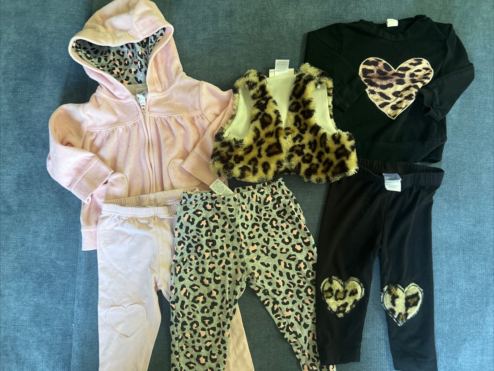 Misc Brand 12 Month Baby Girl 6 Pieces. Curated Animal Print Pink Black