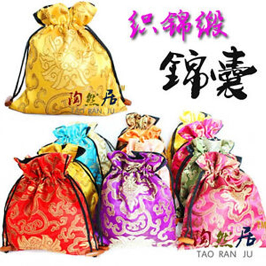 wholesale10PCS Chinese silk satin Drawstring candy gift pouchs bags jewelry bags