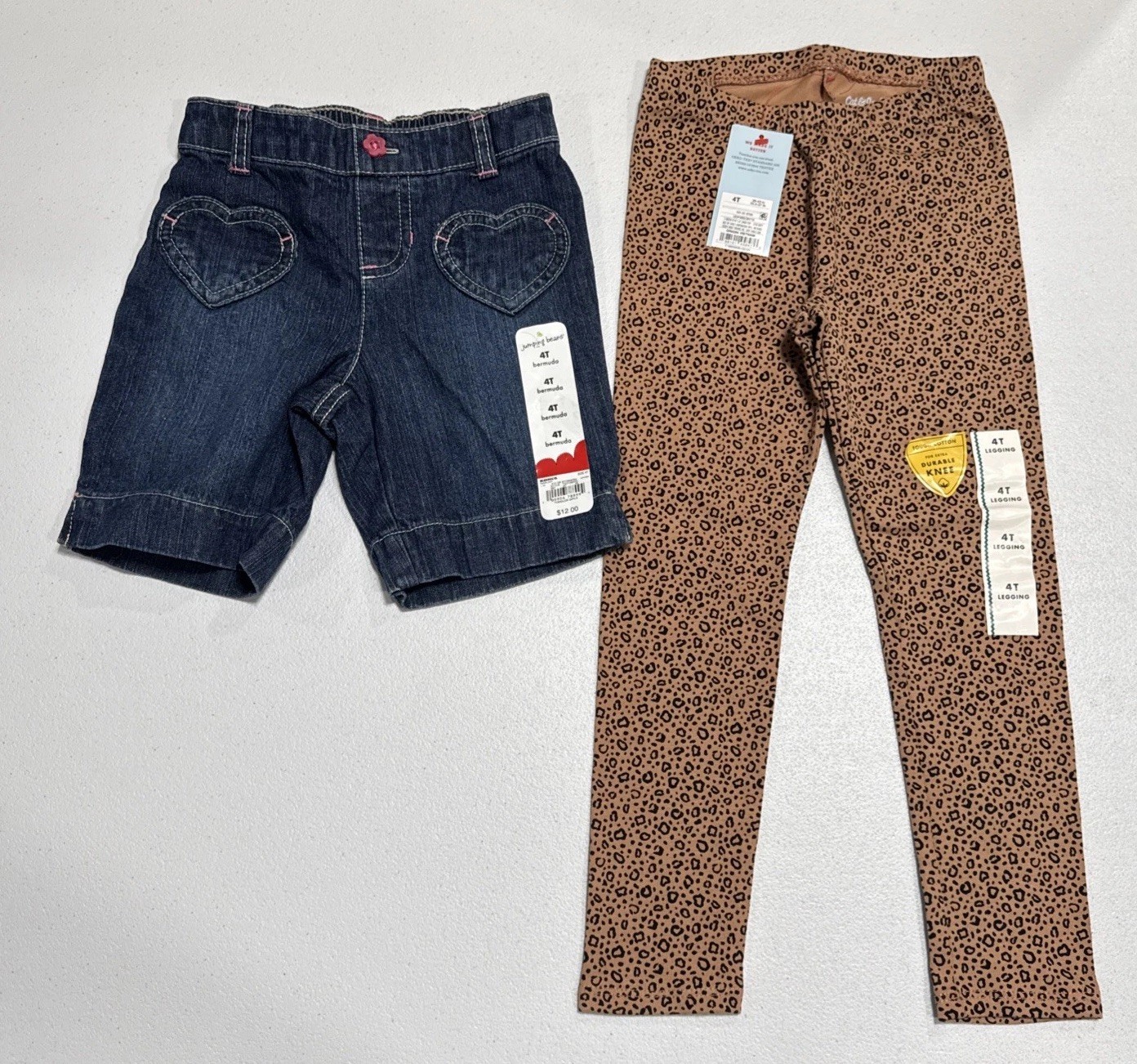 Toddler Girls 4T Jumping Beans Denim Shorts & Cat and Jack Leopard Legging Lot 2