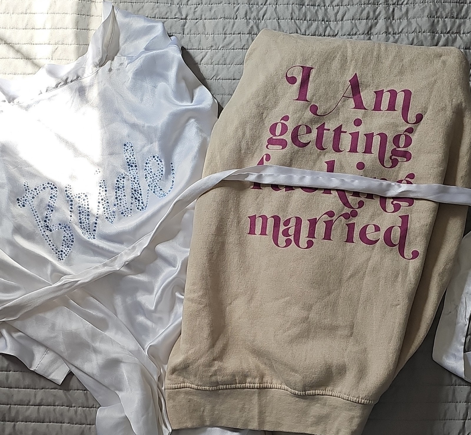 Victoria&rsquo;s Secret Bride Satin Robe & Beige Sweatshirt Bride To Be Set