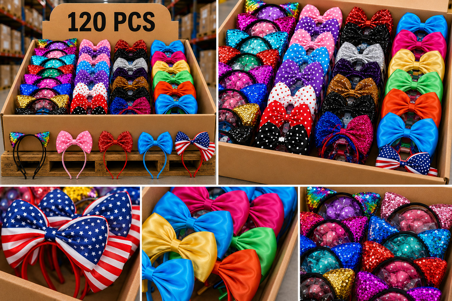 Closeout Wholesale Lot 240 PC Cat Mouse Ears Bows Headband Hair Accessories Bulk