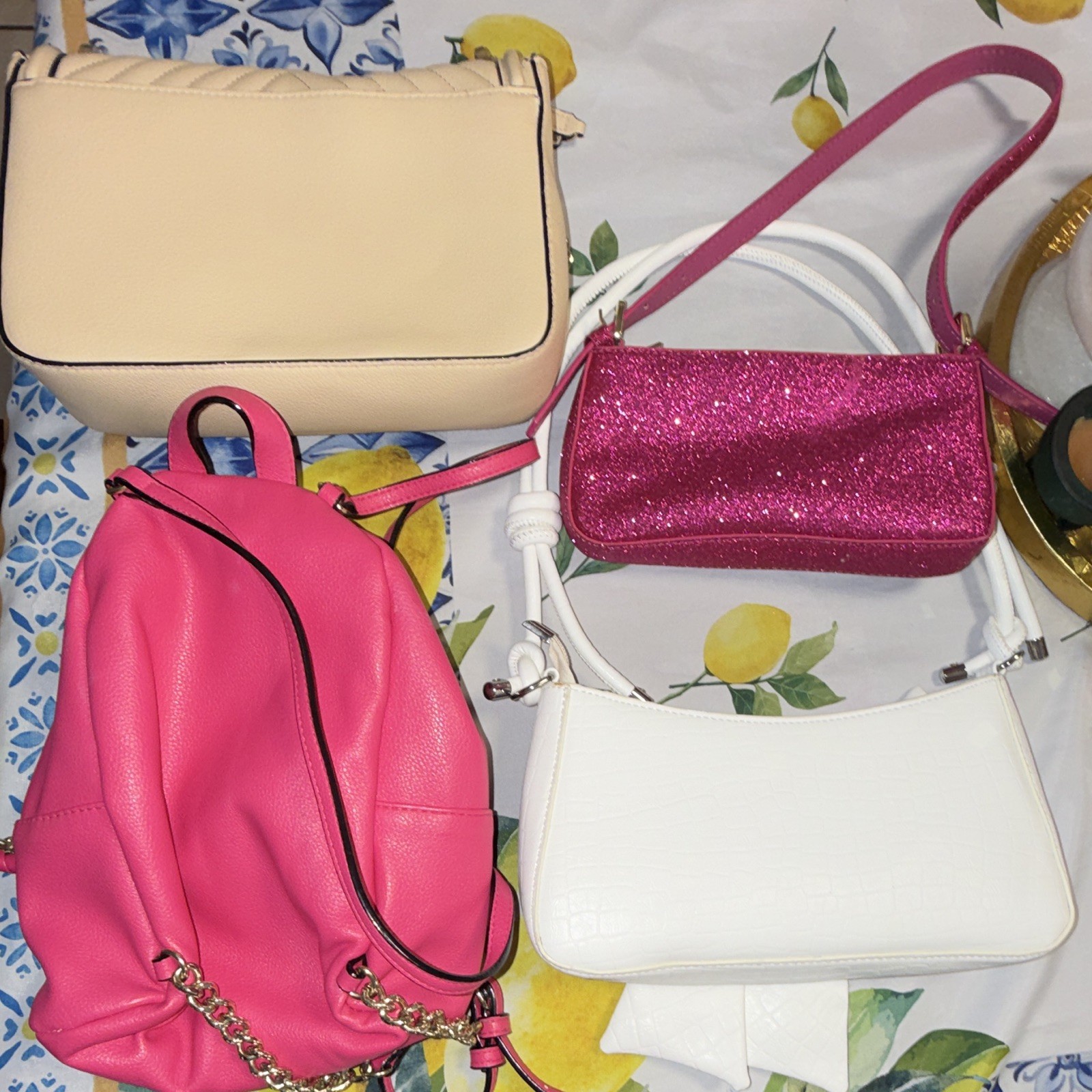Victoria&rsquo;s Secret Women&rsquo;s Handbag Lot Backpack Quilted Faux Leather Pink White
