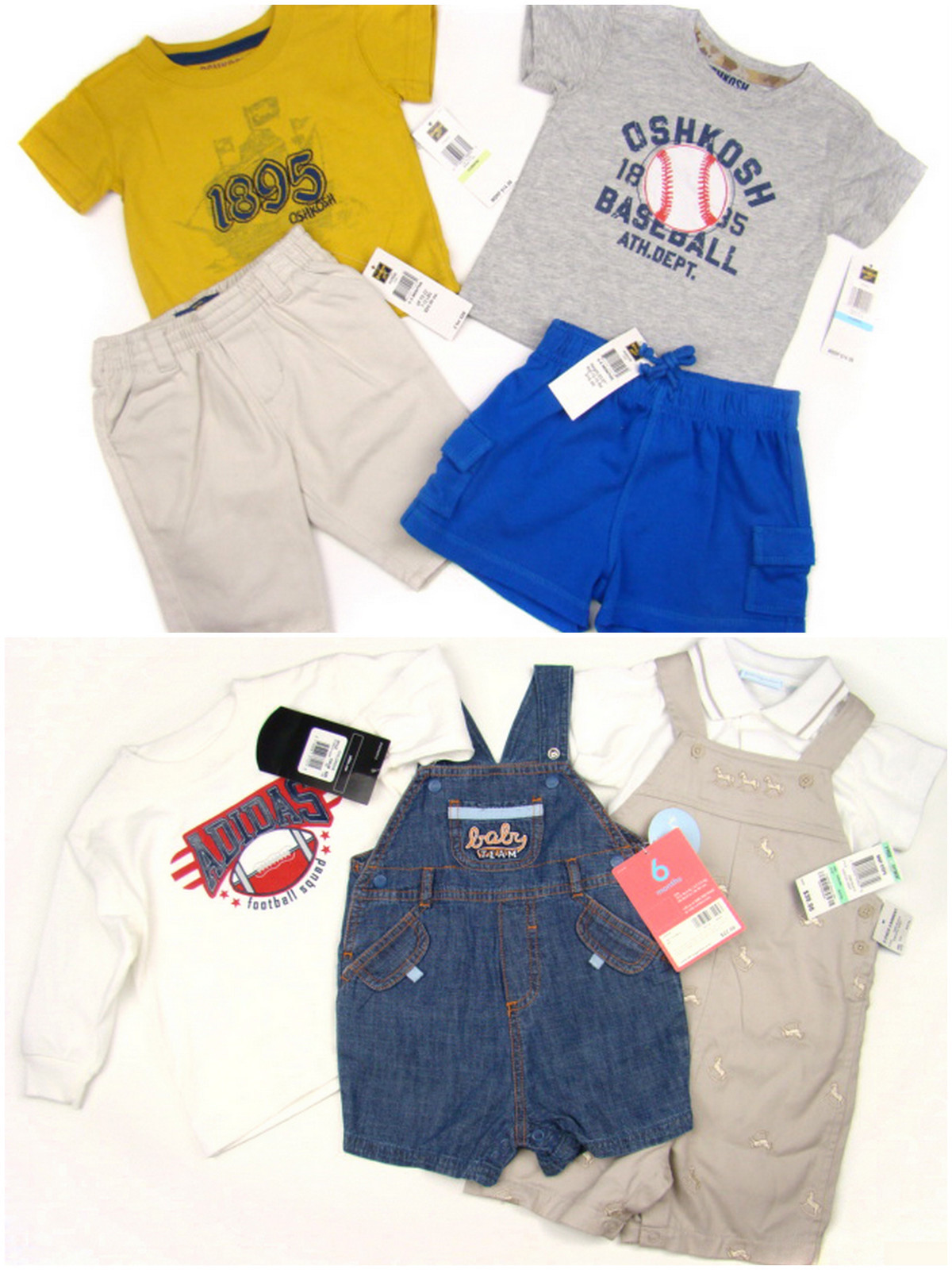 10pc Mixed Boys Clothes lot Adidas, Osh Kosh Outfits 2pairs of Shoes 0-18 months