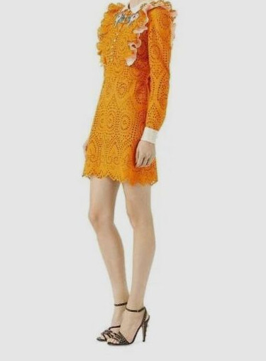 New! Gucci &lsquo;San Gallo&rsquo; Embroidered Broderie Anglaise Flower Dress 38 MSRP $4285