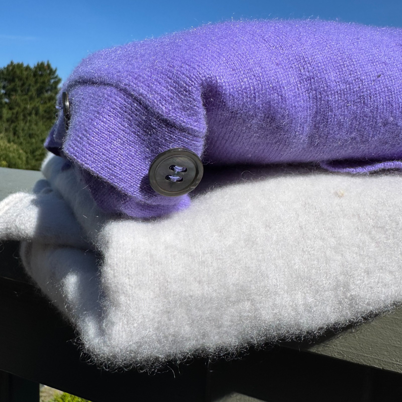 2 Cashmere Sweaters Lot for Crafts Ivory Purple Craft Upcycle Recycle Fabric