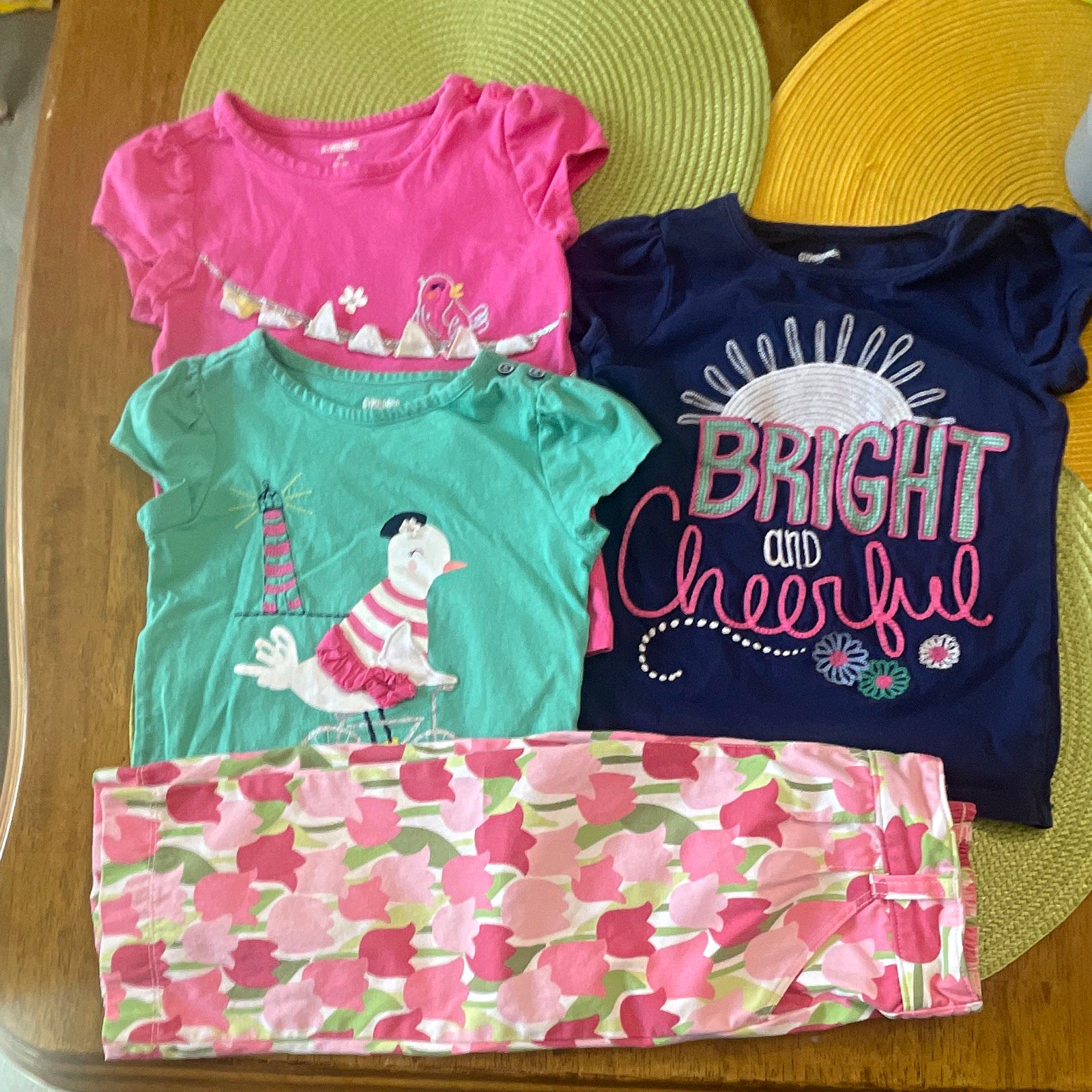 Gymboree Baby Girl 4T Clothing Lot 3 Tops & Floral Pants 100% Cotton