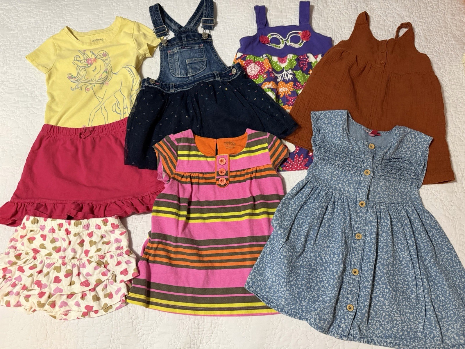 Toddler Girls Lot Of 8 Short Sleeve & Sleeveless Dresses Shirt & Skorts 3T 4T,