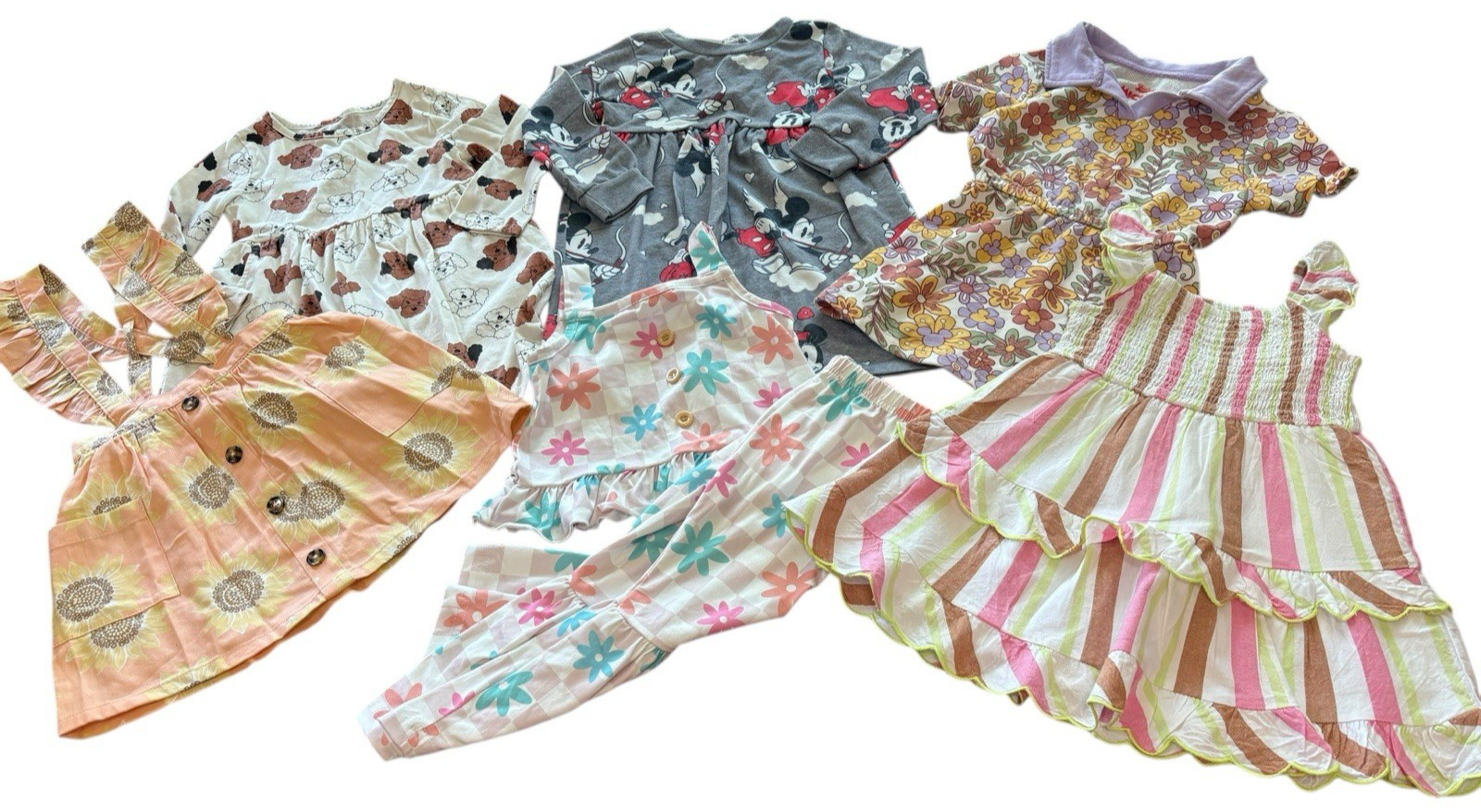 Toddler Girls 7 Piece Clothing Bundle 1-2Y & 2T EUC Dress, Jumper, Pants Set