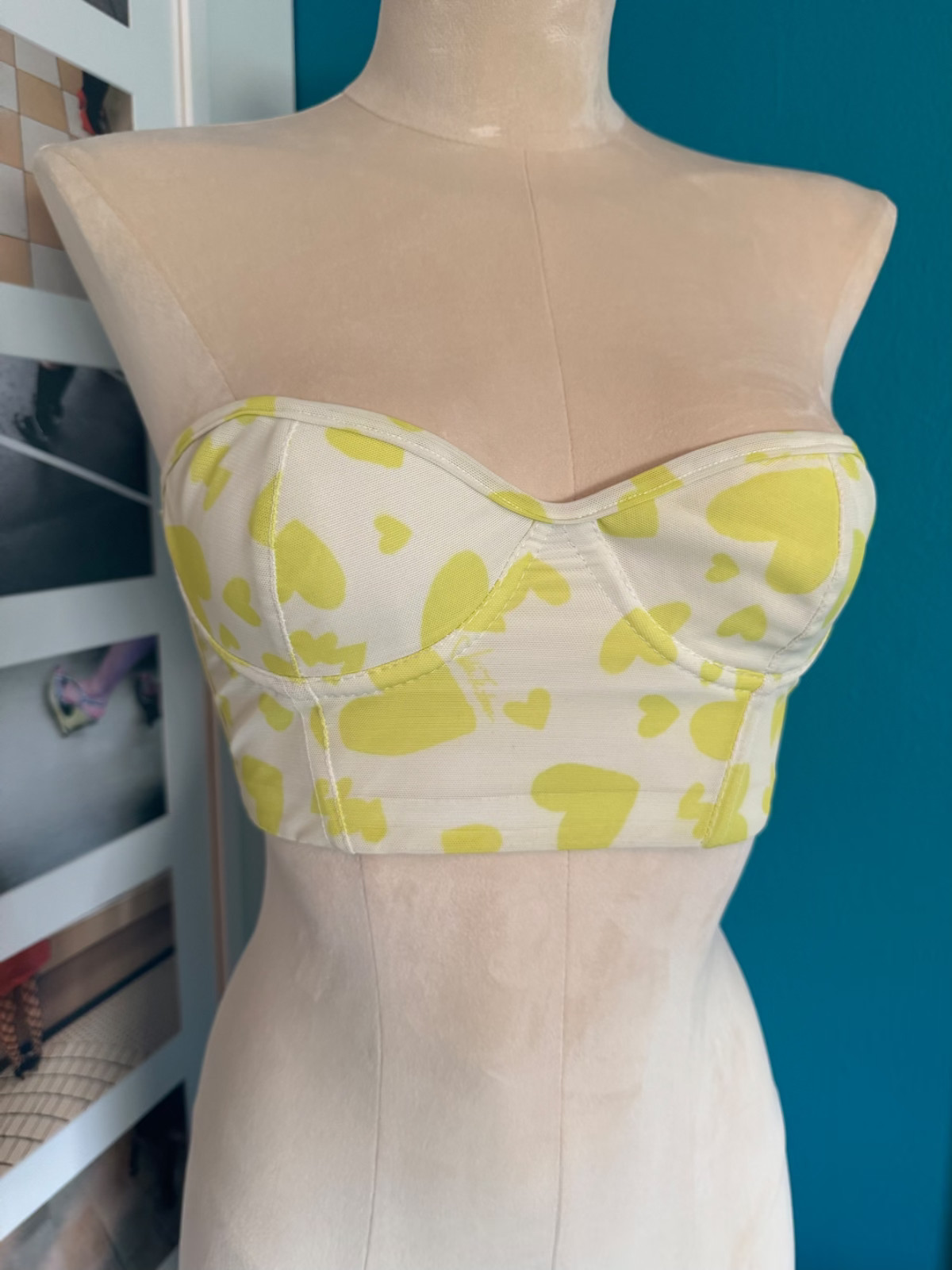 NEON YELLOW& WHITE HEART PRINTS BUSTIER – SMALL/ MED/ LARGE