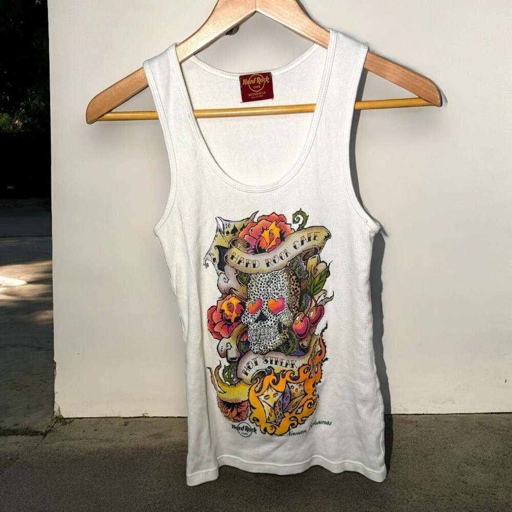 Vintage Y2K hard rock bling tank top skull goth punk M