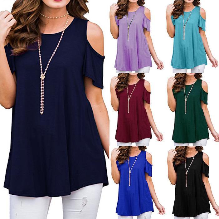 WHOLESALE BULK LOT OF 10 MIXED COLOUR SIZE Off Shoulder Basic T-Shirt Top T175