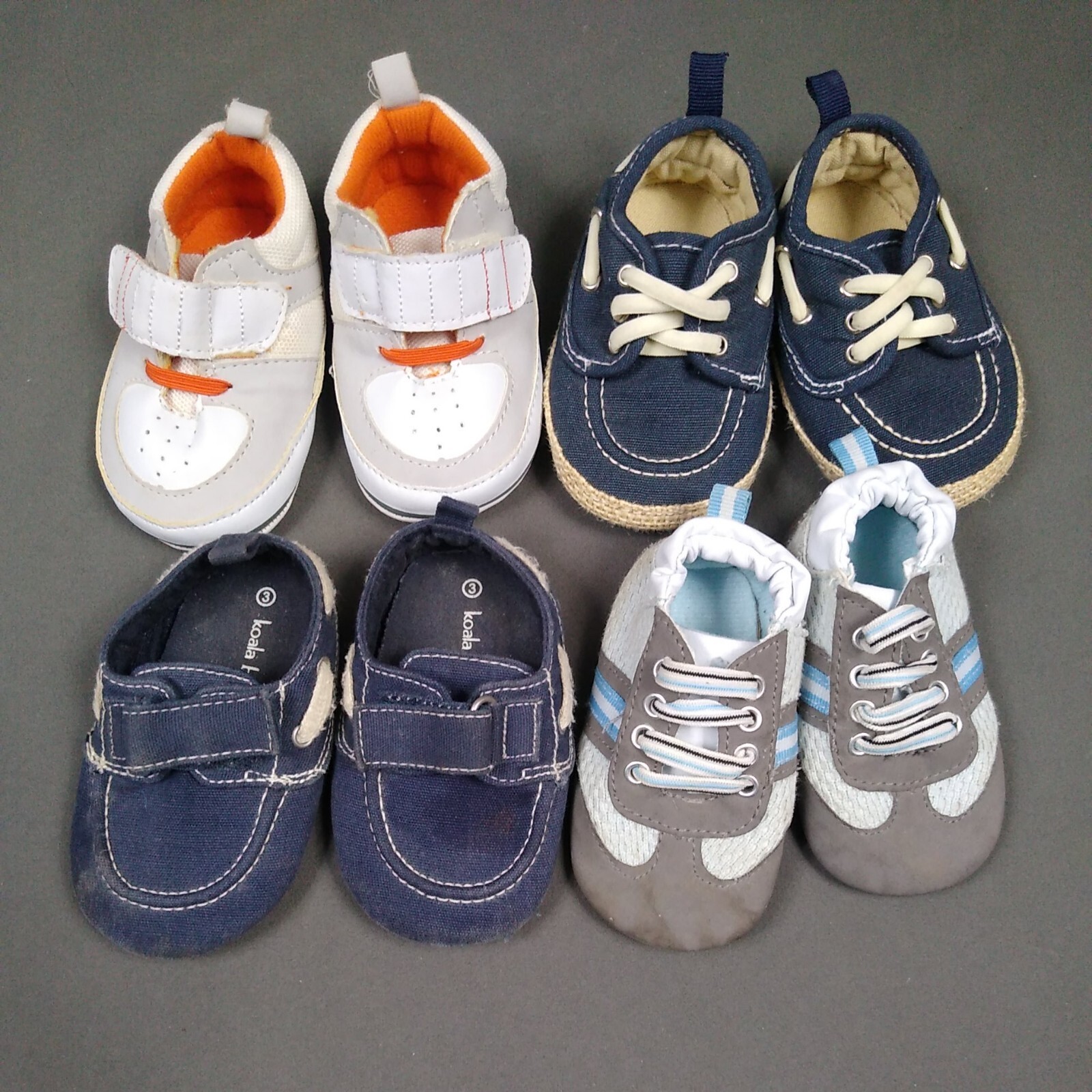 Boys Lot of 4 Infant Shoes 2-3month Baby Sneaker Blue White Gray Footwear SlipOn