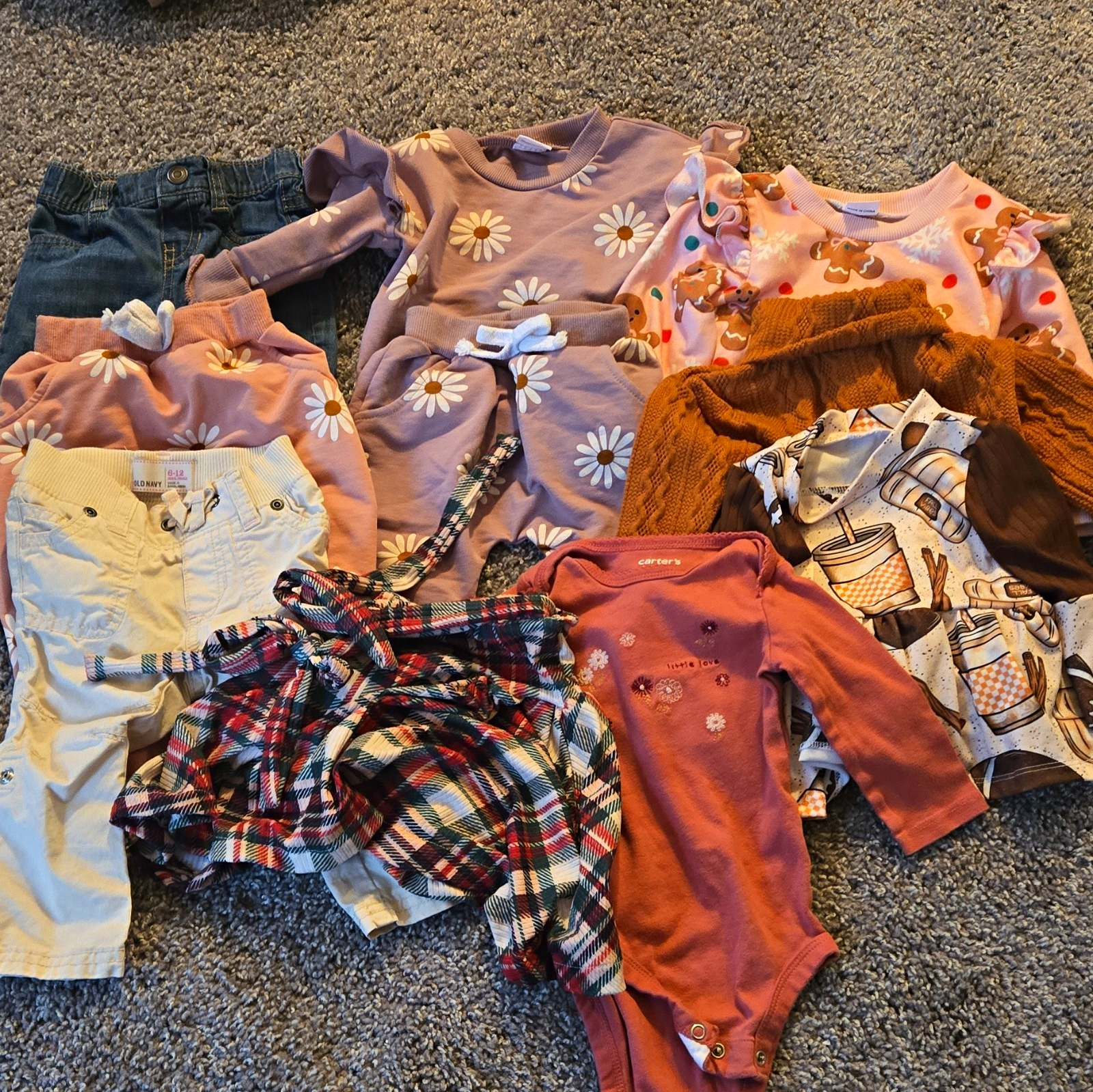 Carter’s Old Navy Baby Girl Clothing Lot 6-12M Floral Plaid Gingerbread