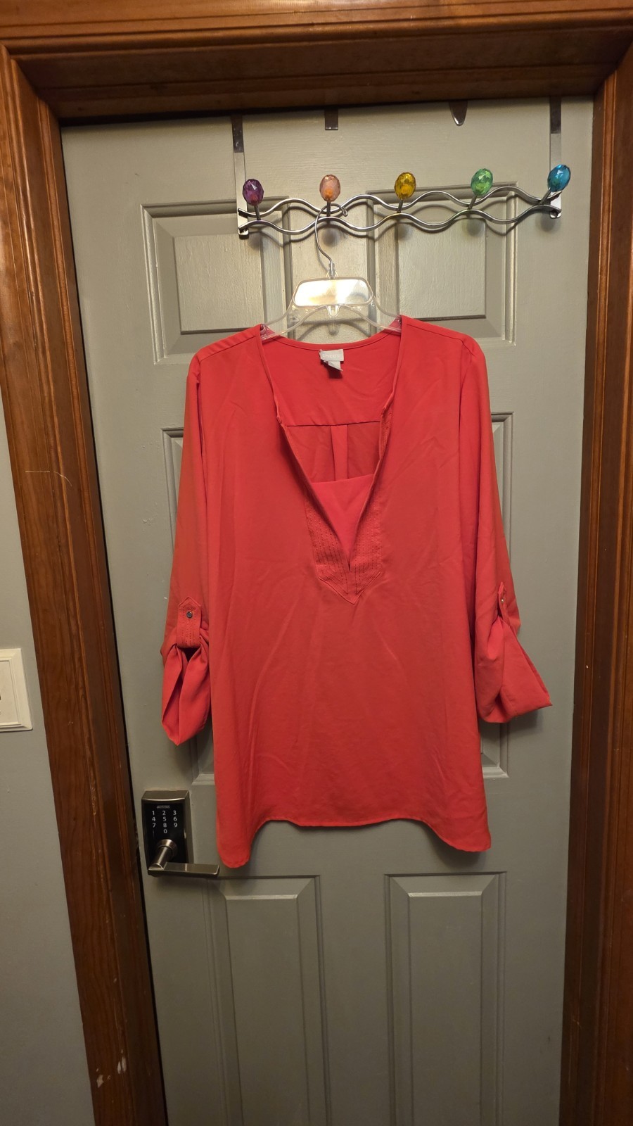Chico&rsquo;s Women&rsquo;s Size 3, 4 Items. 3 Tops Lot Green/Red & Abstract. Black Jacket