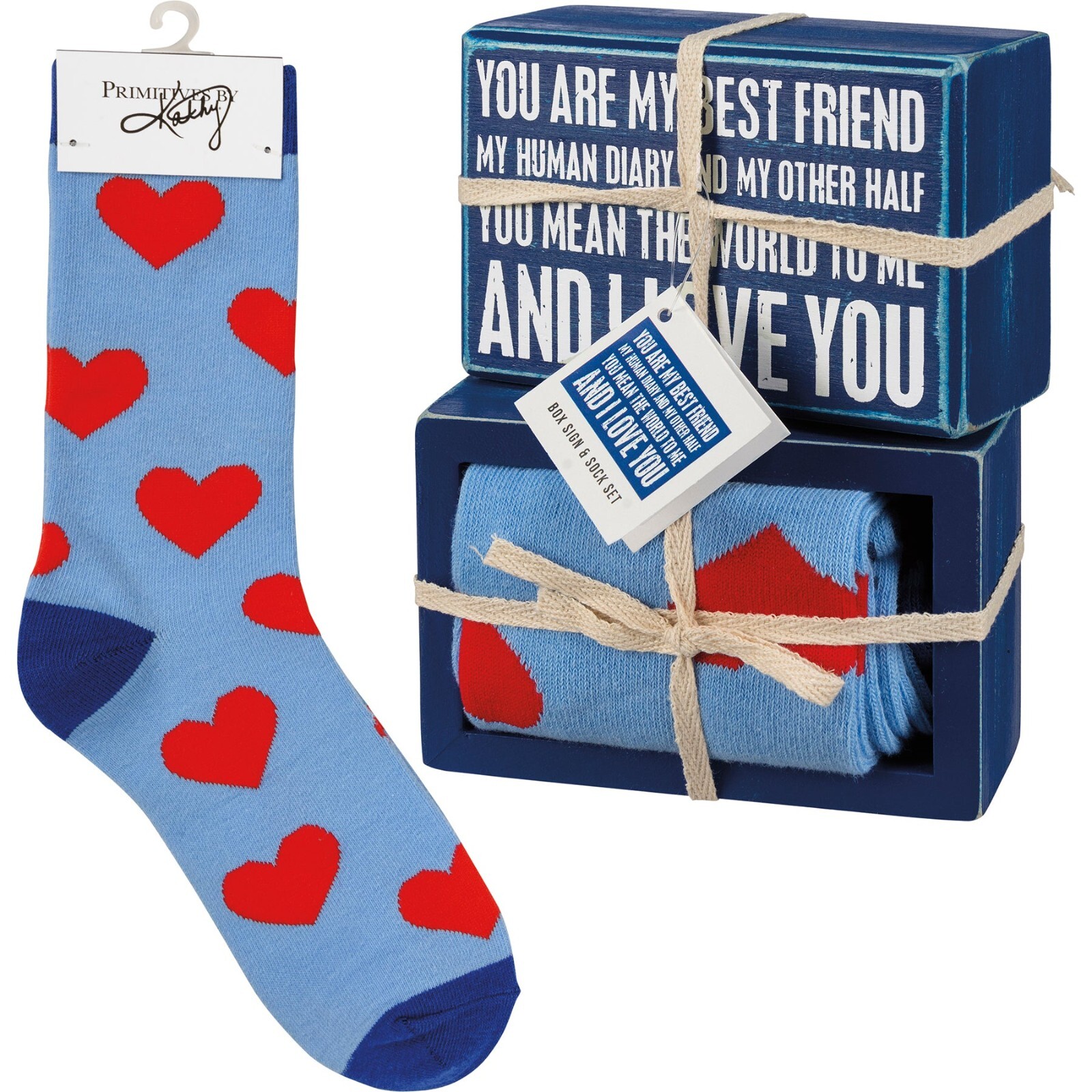 My Best Friend I Love You Socks & Box Sign Gift Set – Primitives by Kathy