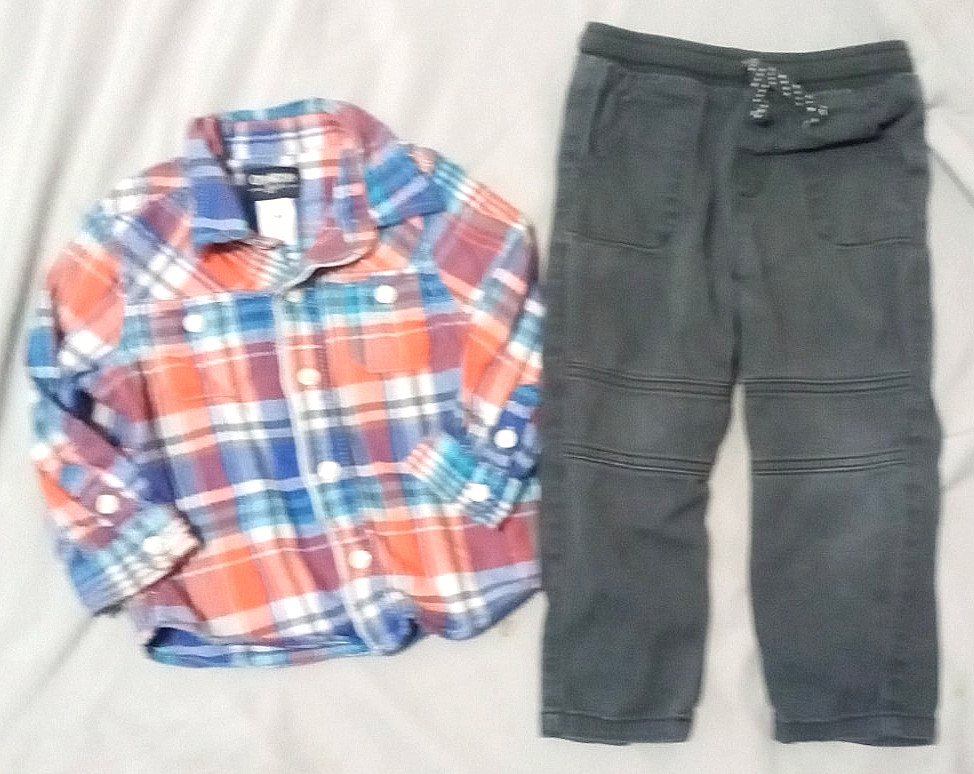 Baby Boy Mixed Lot Gray Pants Plaid Button Down Shirt Size 24 Months