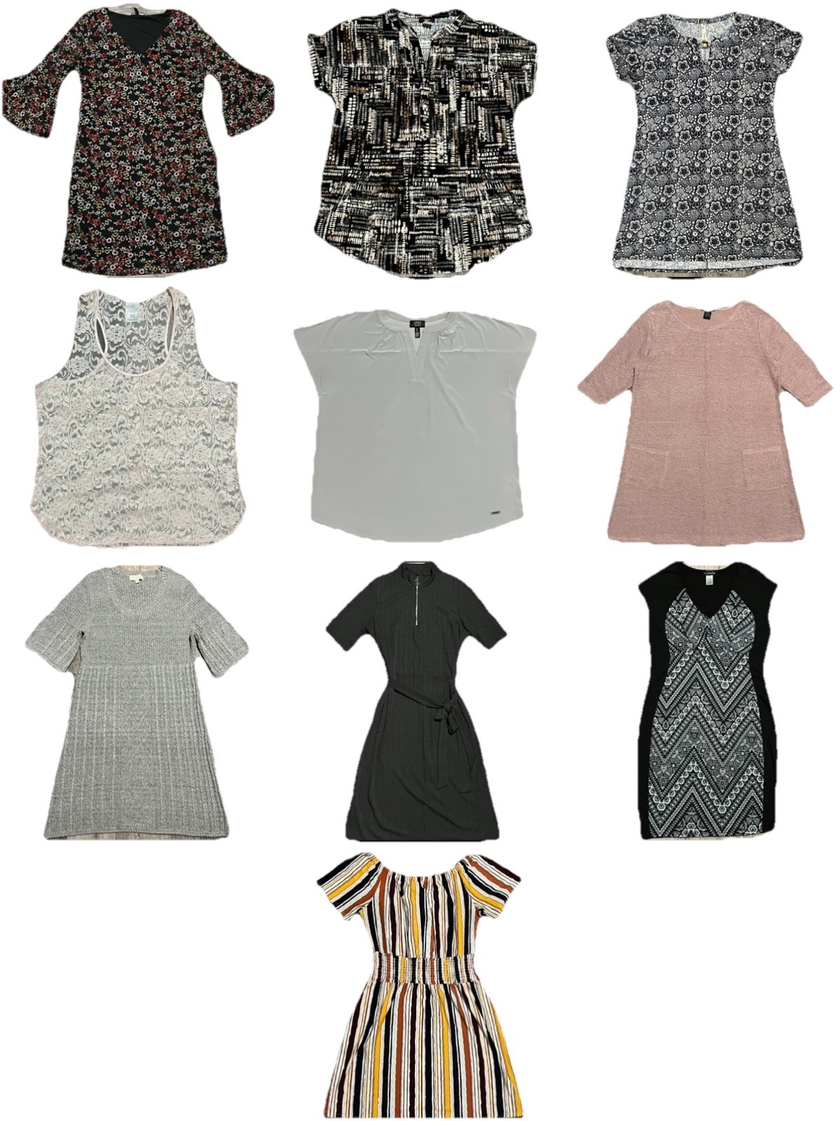 Lot of Women&rsquo;s Clothing Mixed Sizes L XL 1X Top Blouse Dress Sweater – 10 Pieces