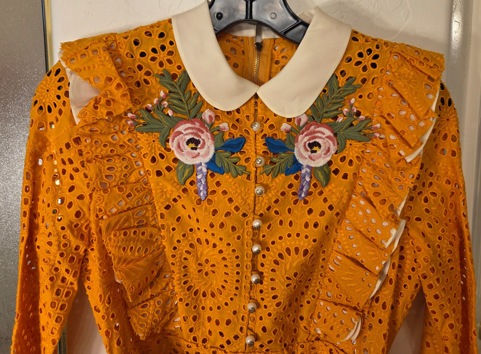 New! Gucci &lsquo;San Gallo&rsquo; Embroidered Broderie Anglaise Flower Dress 38 MSRP $4285