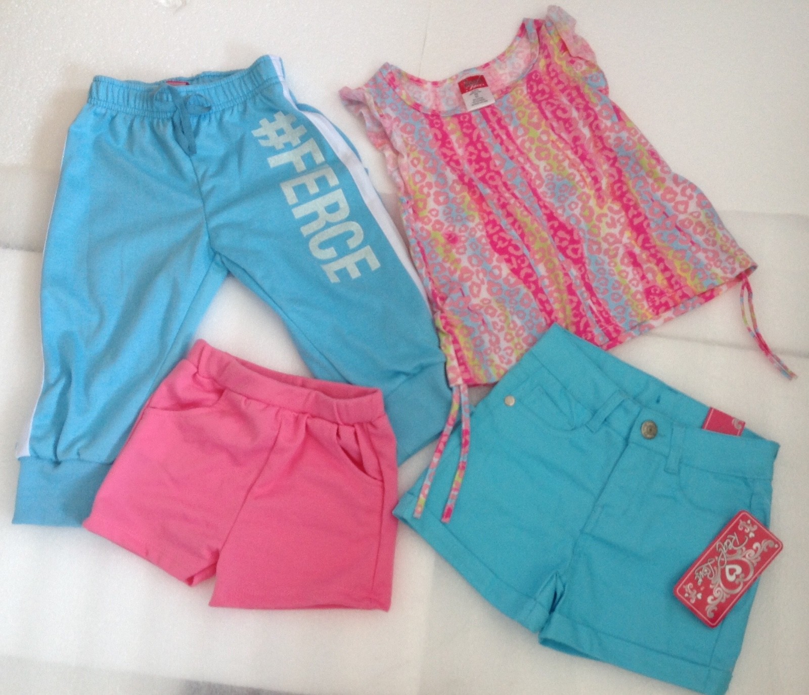 Summer Toddler Girl size 5X 6X Outfits Set Short Pants and Shirt Blue Pink 4 PC