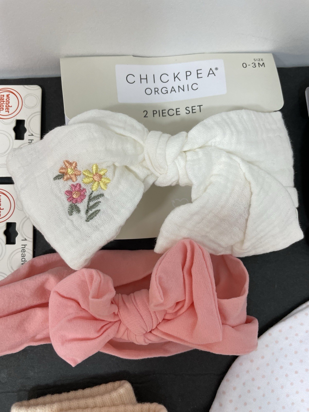 Lot Of Baby Girl Items 7 Headbands A Hat Bib & Knee Pads
